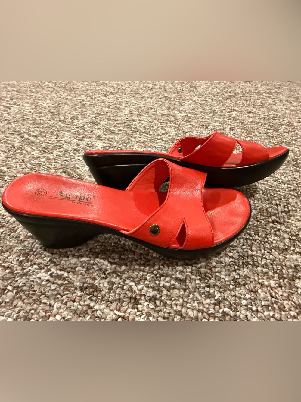 Women's Red Slip-On Wedge Mules